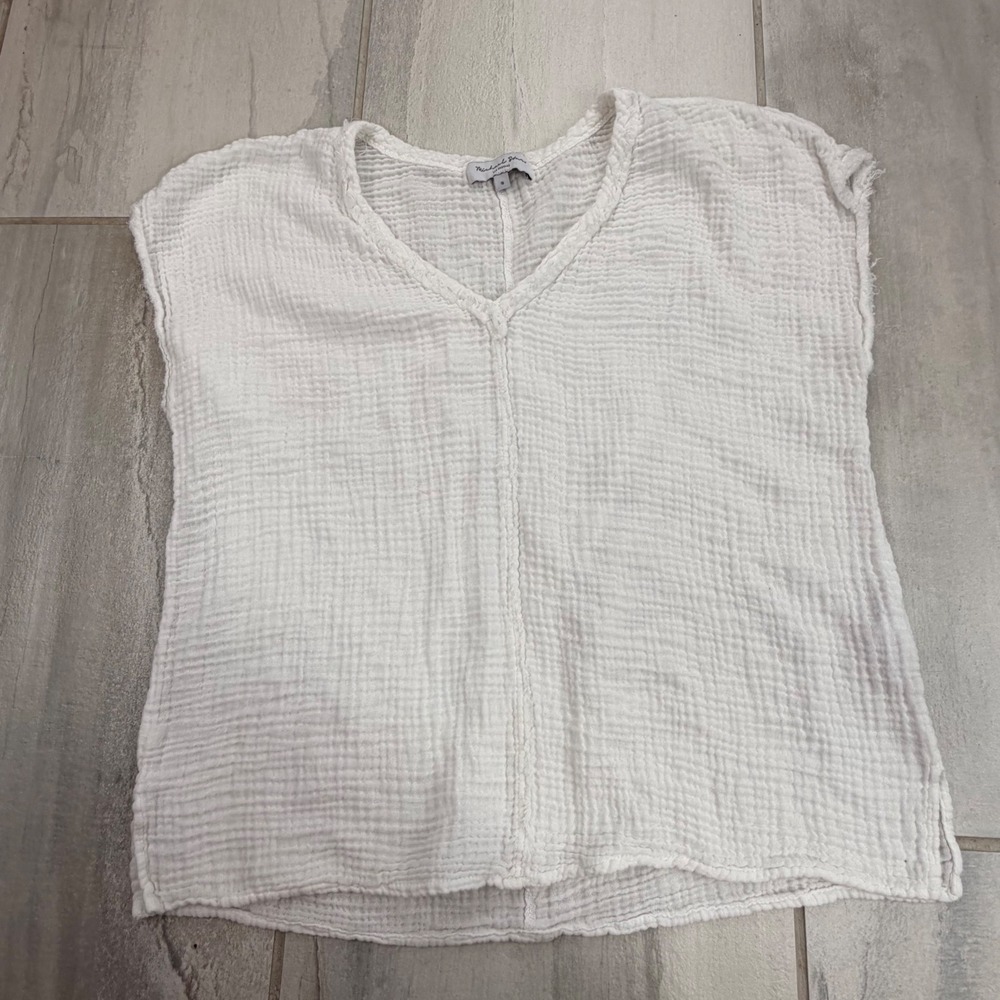 Michael Stars White Cotton Gauze V-Neck Cap Sleeve Top Small USA Made